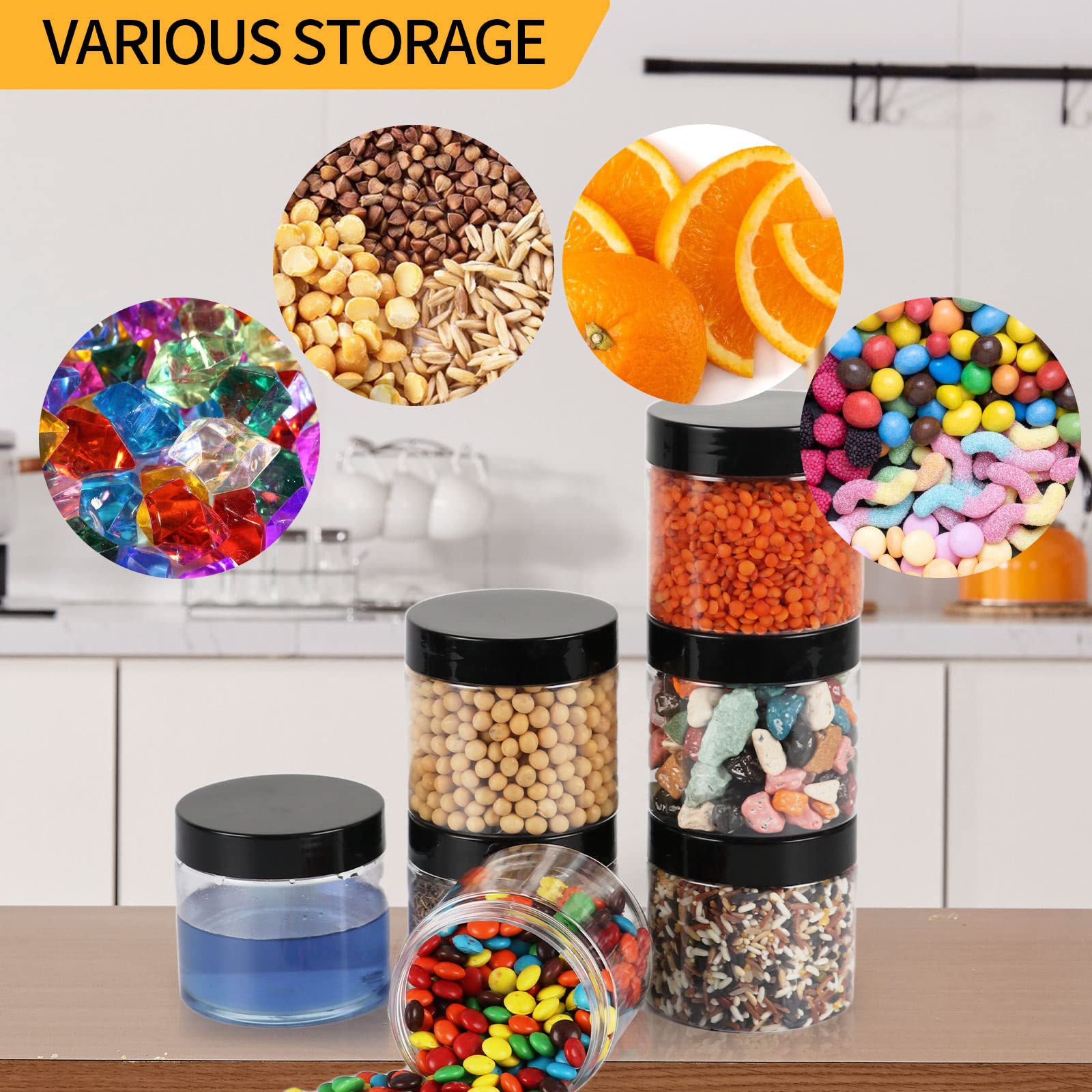 Ekkovla 40 Pack 6 Oz Clear Plastic Jars Wide Mouth Round Containers With Black Lids Bpa Free, Empty Multi-Use Refillable Storage